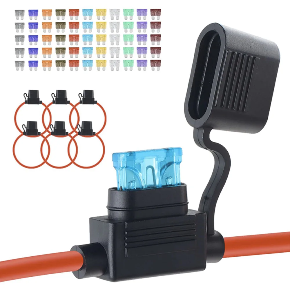 6 Pack Inline Fuse Holder 12 AWG Waterproof Fuse Holder with 66 Pcs Standard Fuses (2A/3A/5A/7.5A/10A/15A/20A/25A/30A/35A/40A)