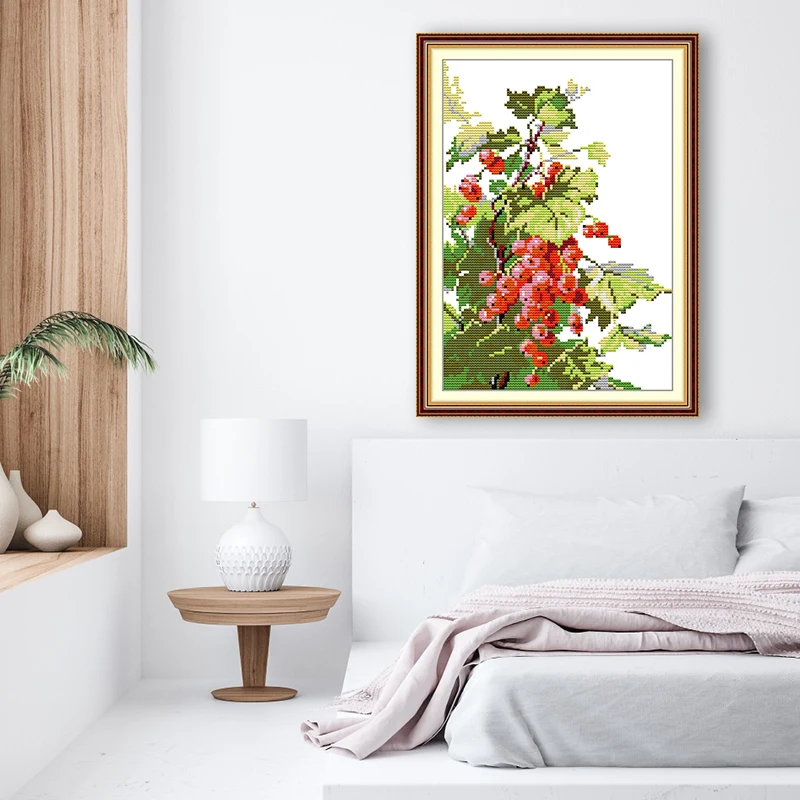 

Joy Sunday Cross Stitch Kit Aida 16CT 14CT 11CT Counted Stamped or Unprinted Fabrics DIY Embroidery Kits Red Gooseberry Fruit