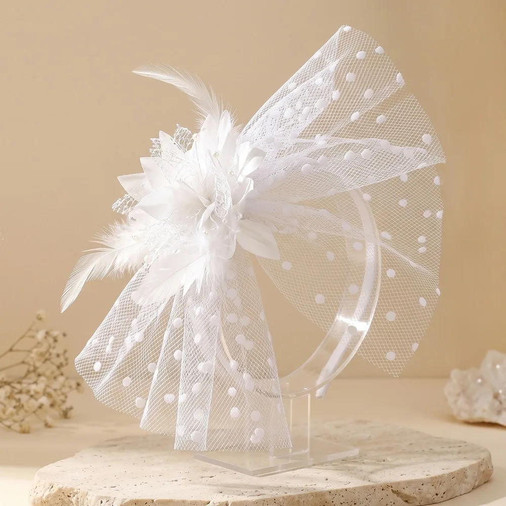 Headpiece Exquisite Mesh Flower Headband Elegant Bow Feather Hairpiece Formal Hat Sweet 1920s Hair Accessories Stage Performance