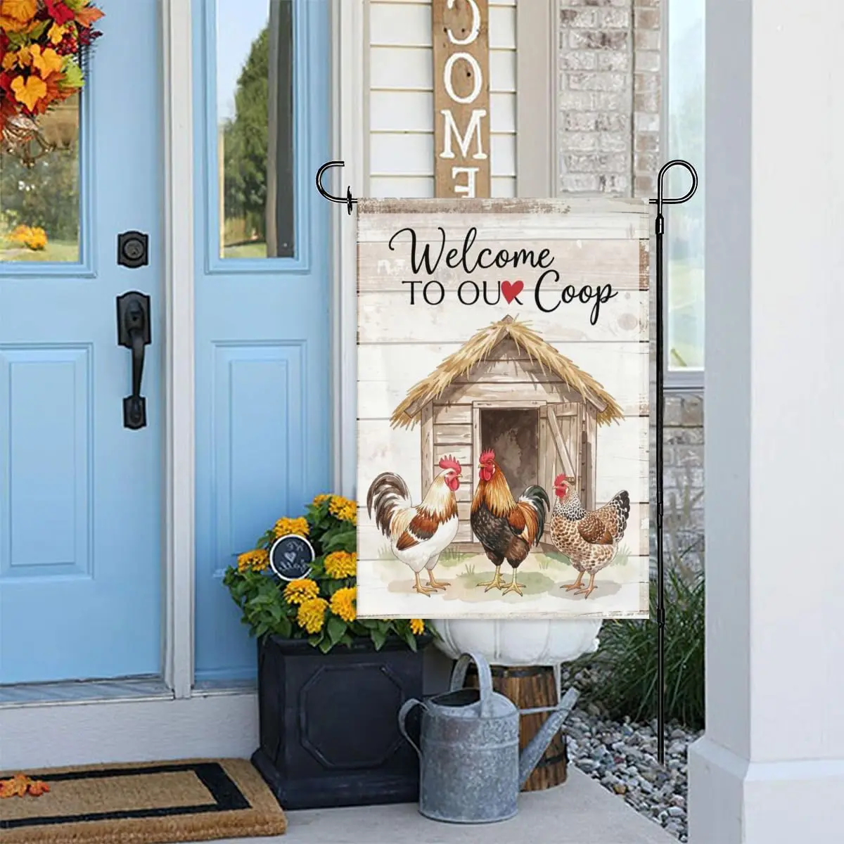 Welcome To Our Coop Garden Flag 12x18 Inch Double Sided – Farmhouse Chicken Rooster Yard Decoration for Porch, Lawn & Pa aaz