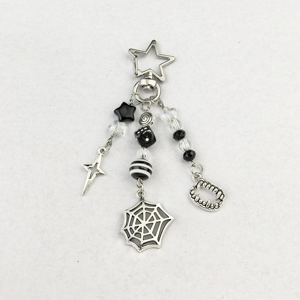 Dice Spider Web Keychain Girl Star Key Ring Chain Cute Bag Purse Phones Pendant Keyring Jewelry Gift