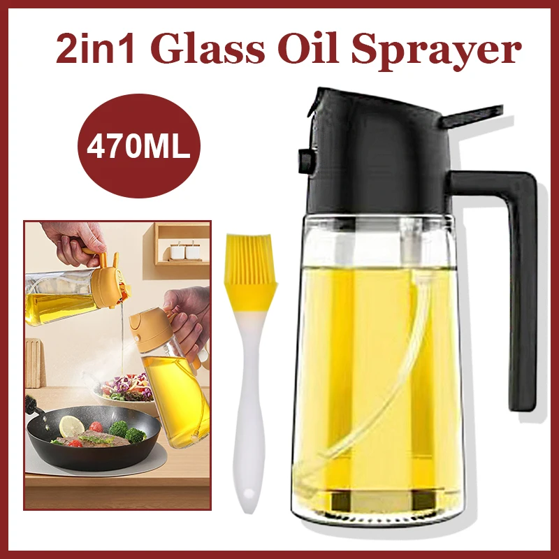 2in1 Glass Oil Sprayer Oil Spray Bottle Oil Tank BBQ Kitchen Baking Roasting Picnic Kitchen Tool Vinegar Soy Sauce Oil Dispenser