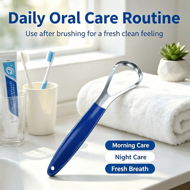 Stainless Steel Tongue Scraper Kit, Washable Tongue Cleansing Tool, Portable Oral Cleaning Tools for Outdoor Trip & Home Use