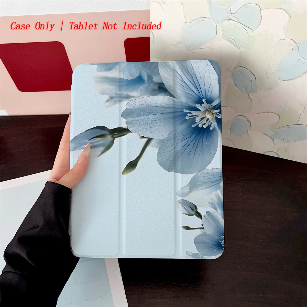 

Sleek Blue Background + Dainty Blue Flowers iPad Case For Apple iPad 10.2 Inch Air 4 Pro 11 Mini 5 Durable Decorative Cover