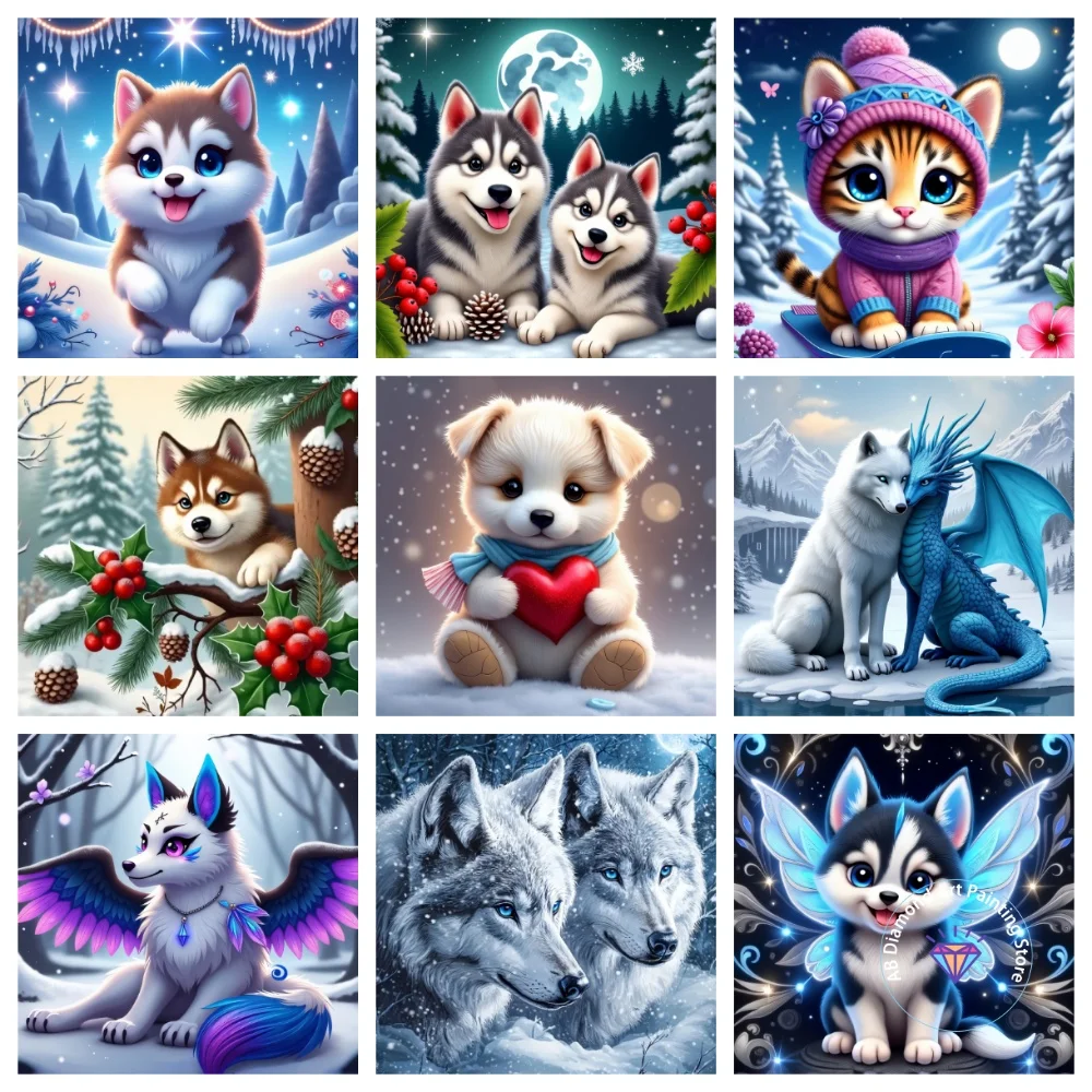 

Mysterious Blue Eyed Wolf AB Diamond Painting Kit Square Round Diamond 5D DIY Mosaic Handmade Art Exquisite Gift Home Decor