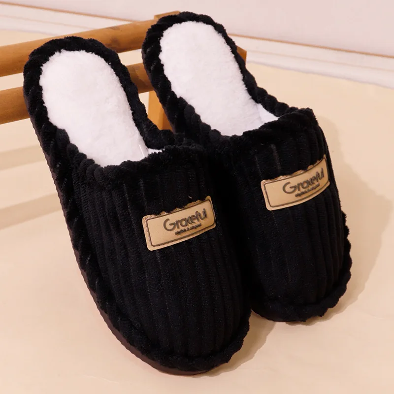 Bequeme Hausschuhe für Damen mit weicher Sohle, leichte, warme Plüsch-Winterhausschuhe für Damen, rutschfeste Cord-Slip-On-Schuhe für den Innenbereich – Detail 8