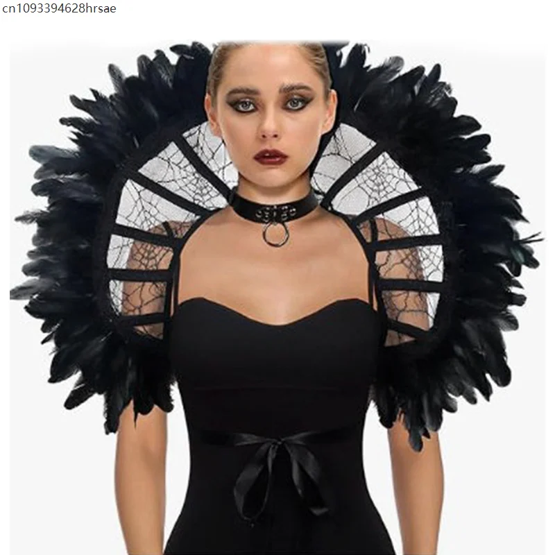 

Средневековый кружевной плащ с перьями в стиле ретро, готика, Ренессанс, накидки с воротником-стойкой, накидки для ролевых игр, платье для выпускного вечера, Хэллоуина, реквизит для косплея