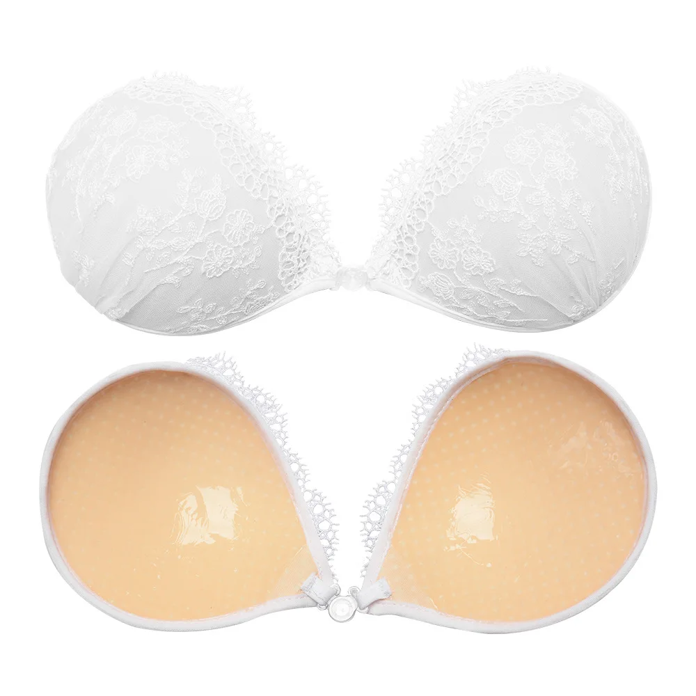 Women Invisible Silicone Bra Embroidery Lace Push Up Strapless Adhesive Lingerie Wedding Seamless Nipple Cover Sticky Bralette