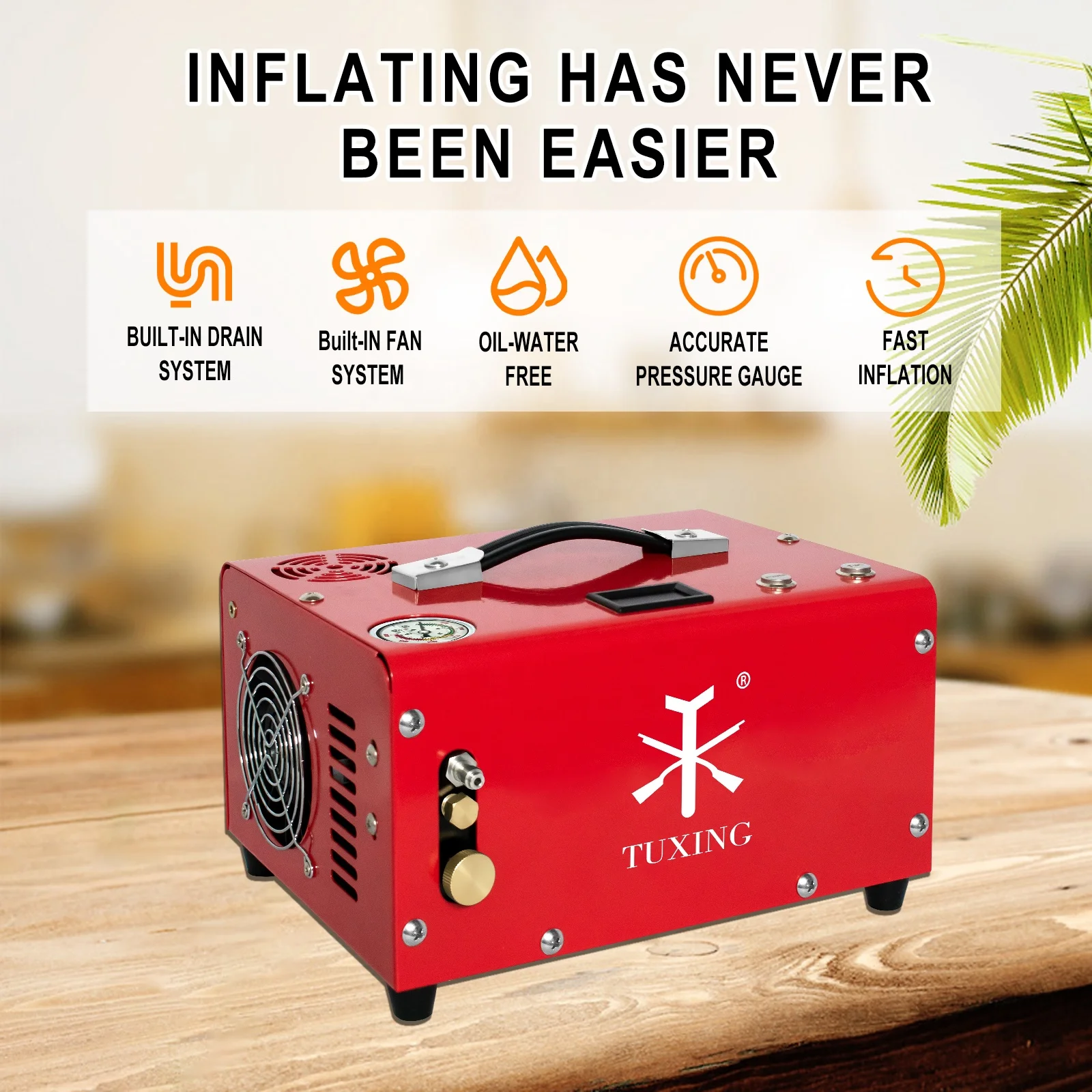 One-button Start Fan Cooling 12V External Transformer Fast Inflation Scuba Diving Air Tank  Mini  Compressor