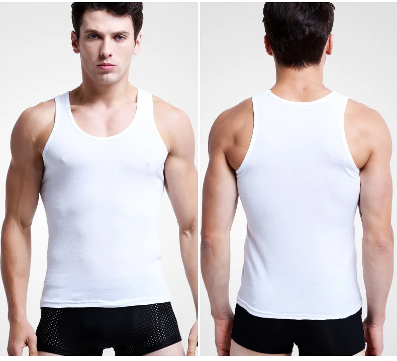 Men Vests Cotton Underwear Sleeveless Tank Top Solid Elastic Muscle Vest Undershirts O-neck Gymclothing Bodybuilding Tank Tops