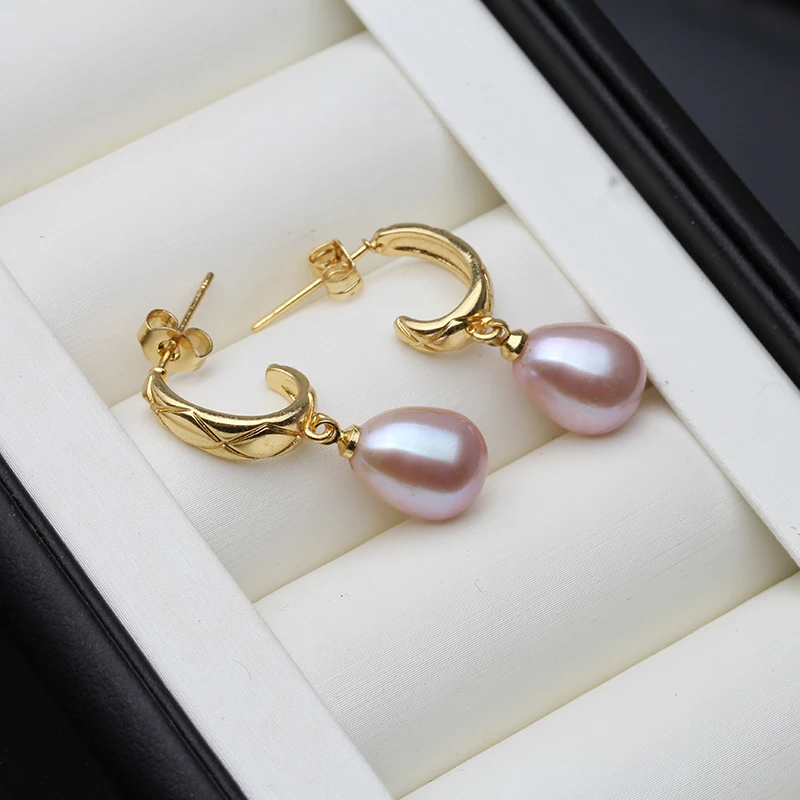 Wedding Natural Freshwater Pearl Stud Earrings,Gold Plated Black Pearl Earrings Bridesmaid Wife Birthday Gift - view 2