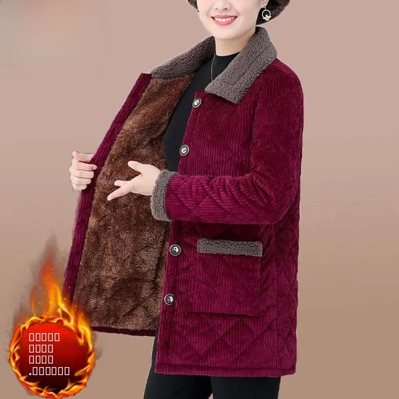 

Модная теплая вельветовая куртка на флисовой подкладке для мамы, зимняя верхняя одежда больших размеров, пальто для бабушки