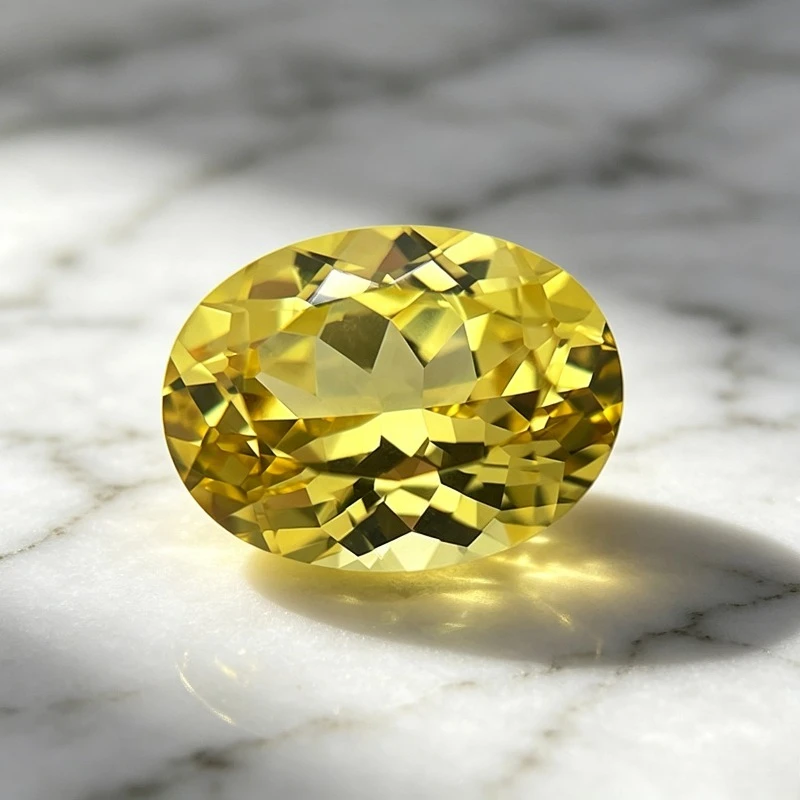 Hochwertiger Laborgezüchteter Saphir in Ovaler Form, Gelbe Farbe, Edelstein für Charms, Schmuck, Ringe, Ohrringe, Herstellung mit Wählbarem Zertifikat – Detail 4