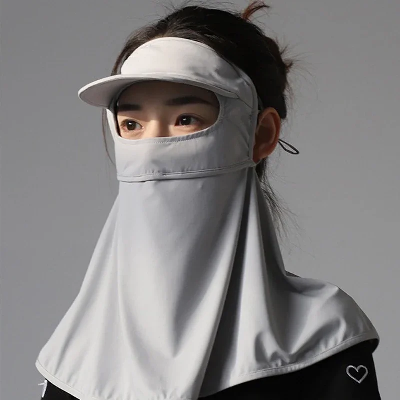 Sunscreen Mask with Detachable Hat-Brim Adjustable Ear Loop Breathable Ice Silk Face Cover UV Protection Summer Outdoor Sports. image 3