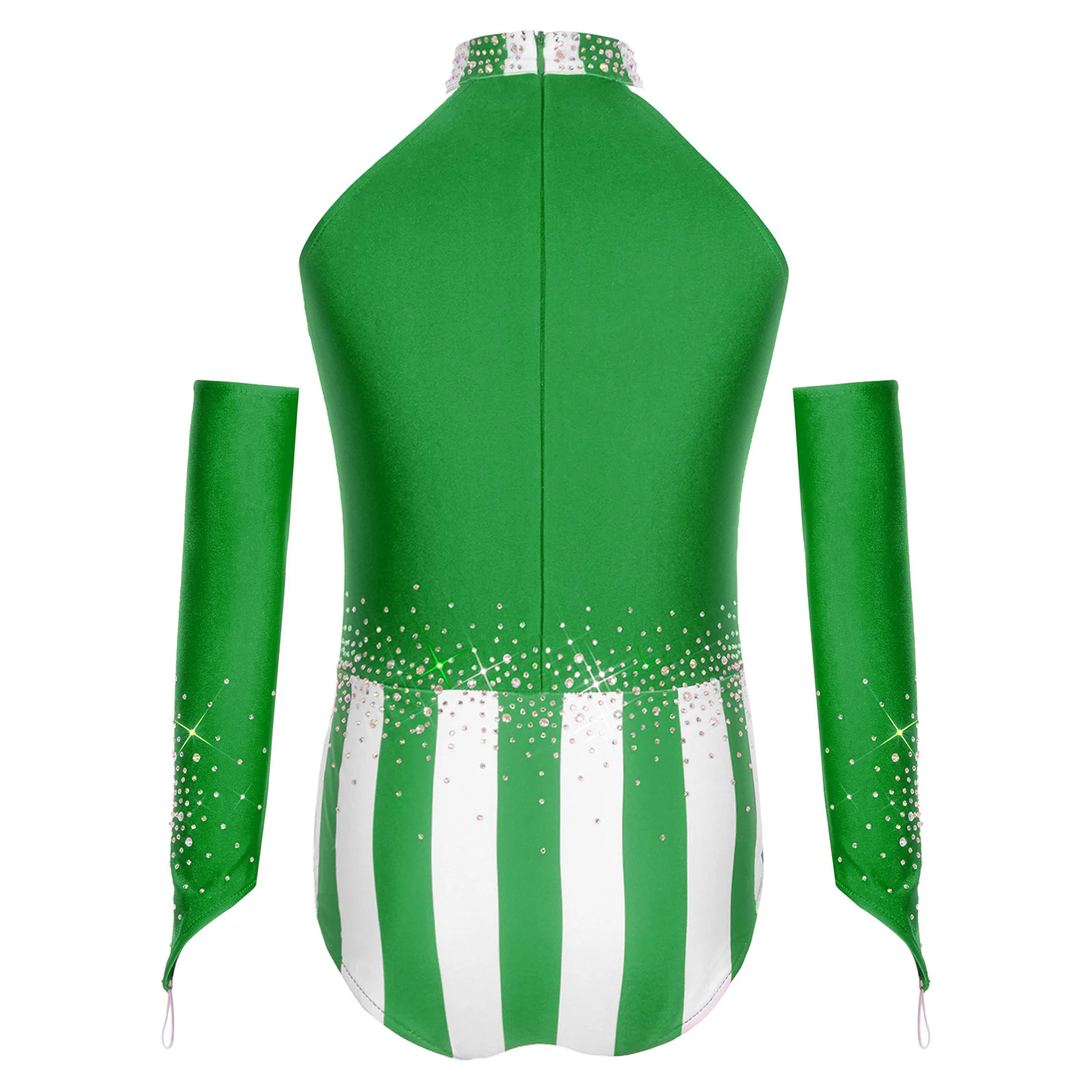 Justaucorps de danse de Ballet de noël pour filles, fête de vacances, strass brillants, canne à bonbons, patinage artistique, combinaison de gymnastique avec manches