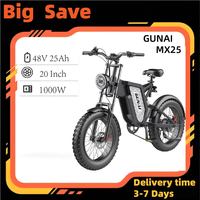 GUNAI MX25 Adult Electric Bicycle 1000W Men's E-Mountain Bike 48V25Ah Battery ebike 20 Inch Fat Tire Men's Electric Bike