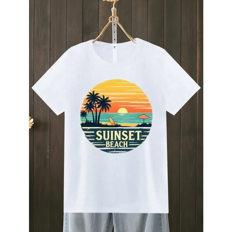 

Cute Sunset Beach T-Shirt, Funny Vacation Trip Gift for Her Him, Women's Men's Tropical Holiday Present, Vintage Surf Lover Tee