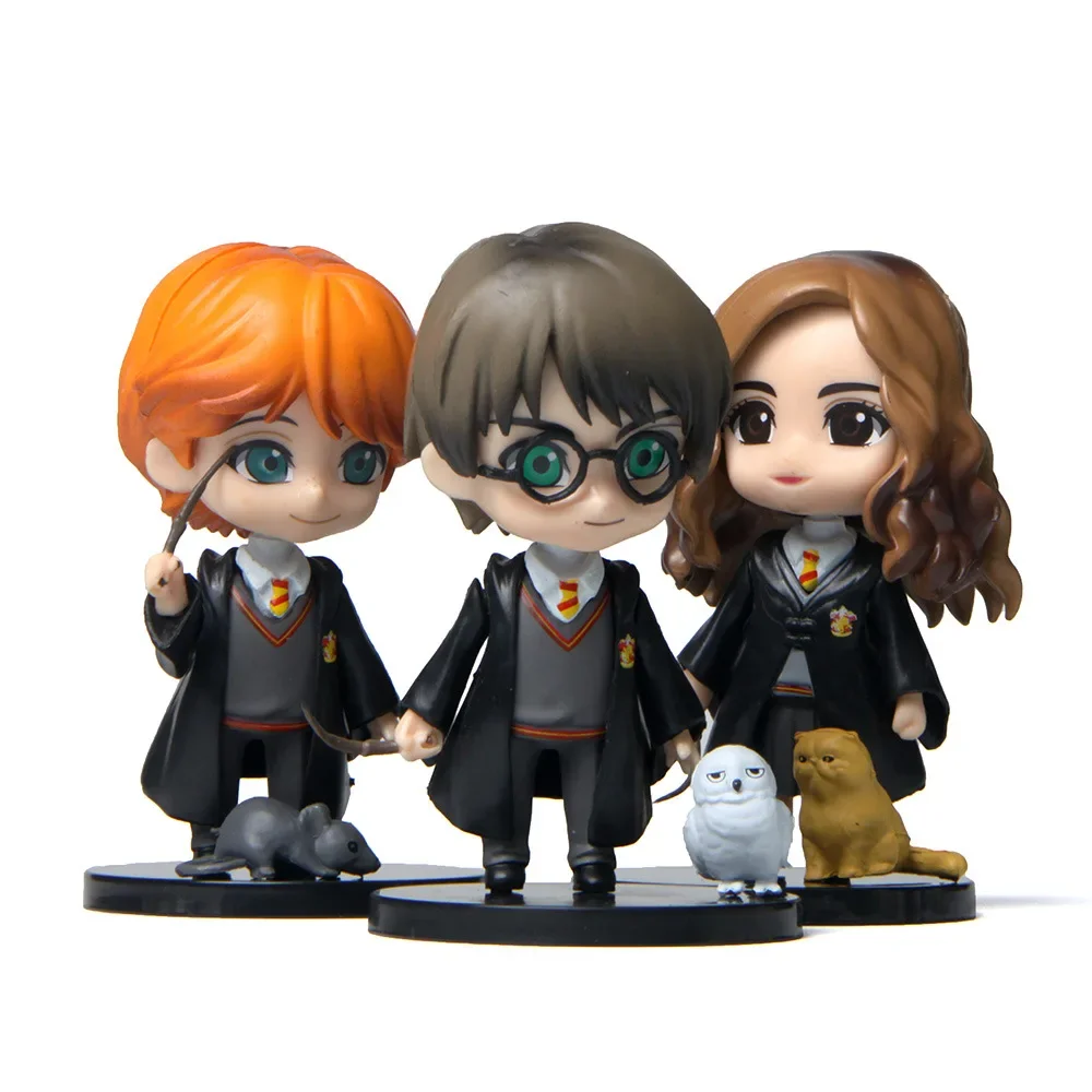 3pcs/ A Set Harry Potter Academy of Wizardry Action Figures Hermione Mudbloods Magic Academy Draco Malfoy Dolls Desktop Ornament