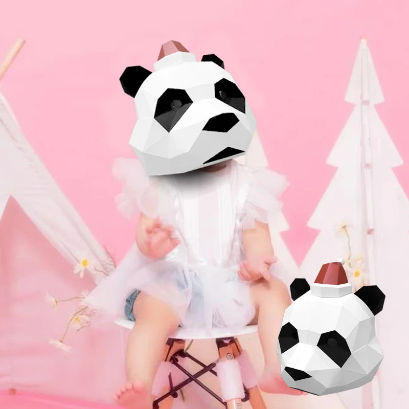 

3D Paper Mold Panda Head Mask Headgear Model Christmas Cosplay Props Women Men Party Dress Up DIY Craft Masks