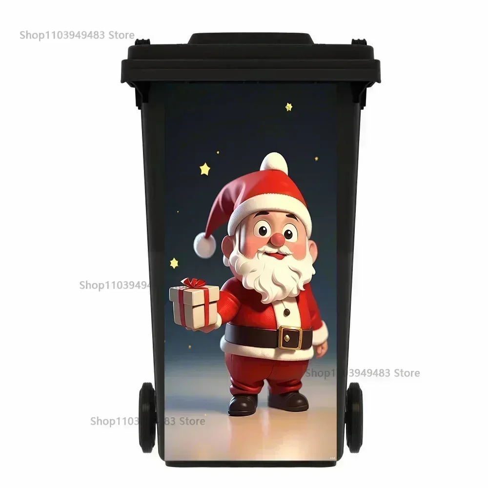 Christmas Cute Santa Claus Art Mural Self-adhesive Dustbin Eco-friendly Stickers for PVC Waterproof Recycling Garbage Sticker