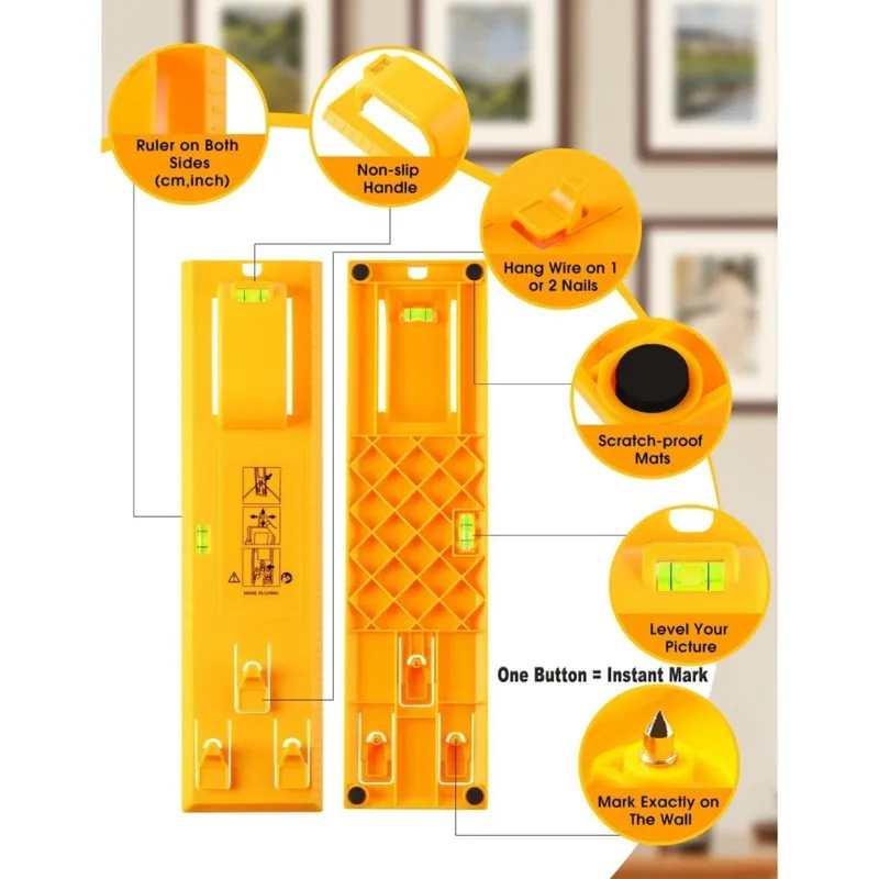 AB46-2Pcs Multifunctional Picture Hanger Tool Kit Featuring Level And Measuring Tape-Ideal For Hanging For Frames