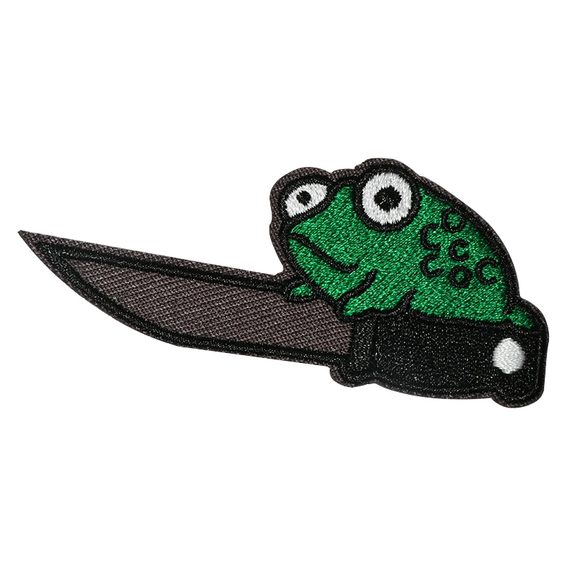 1PC Frog With Knife Funny Cute Embroidered Patch Iron On Sew On Patches For Clothing Cap Bag Jacket DIY Gift Hot Adhesive Badge