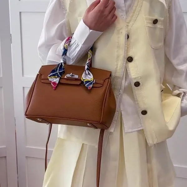 

2025 Summer Scarf Print Birkin Bag - Women's Textured Crossbody Purse, Fashion Shoulder Handbag with Adjustable Strap