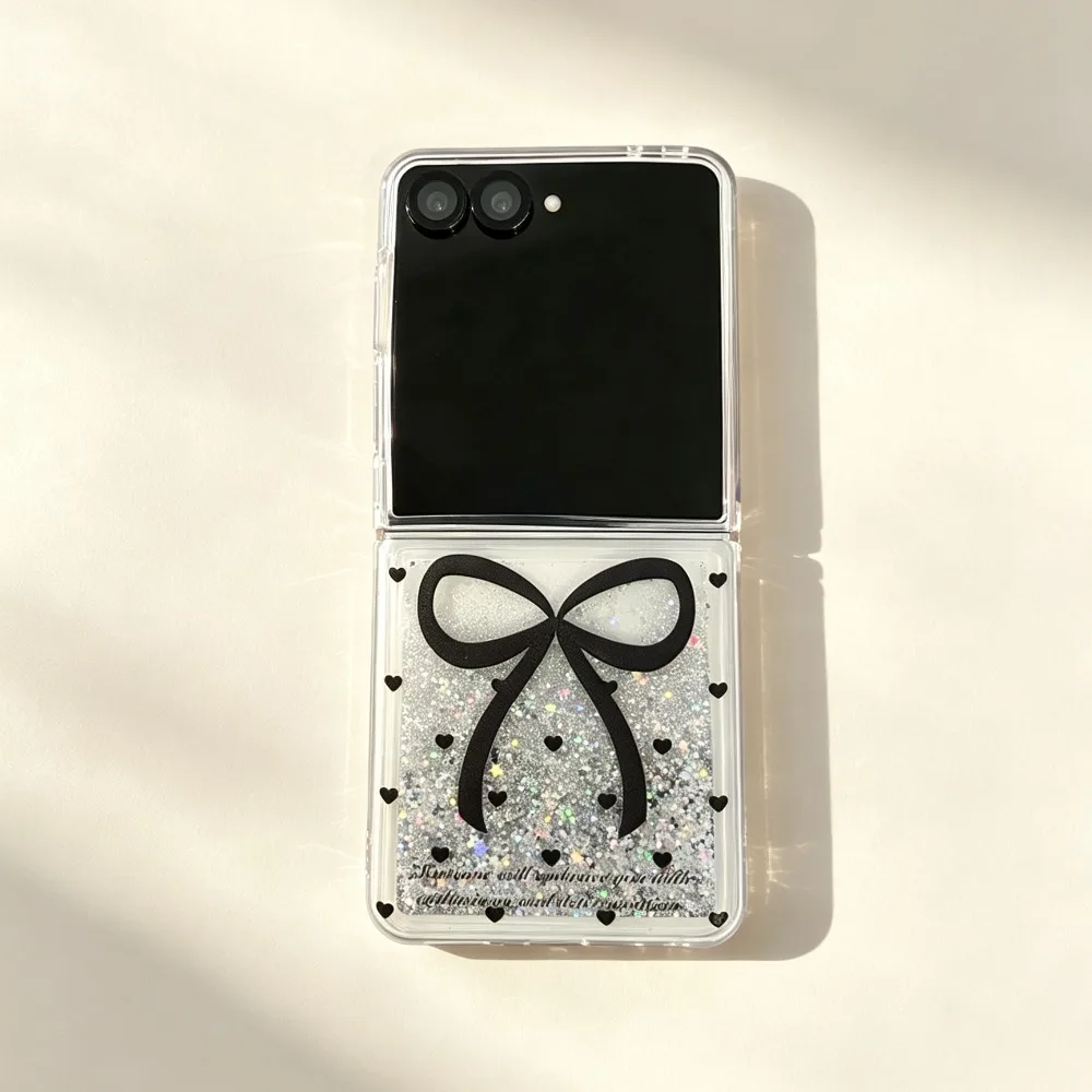 For Samsung Z Flip 8 Luxury Glitter Quicksand Case for Samsung Galaxy Z Flip 7 6 5 4 3 ZFlip 8 Polka Dot Bowknot Bling Cover