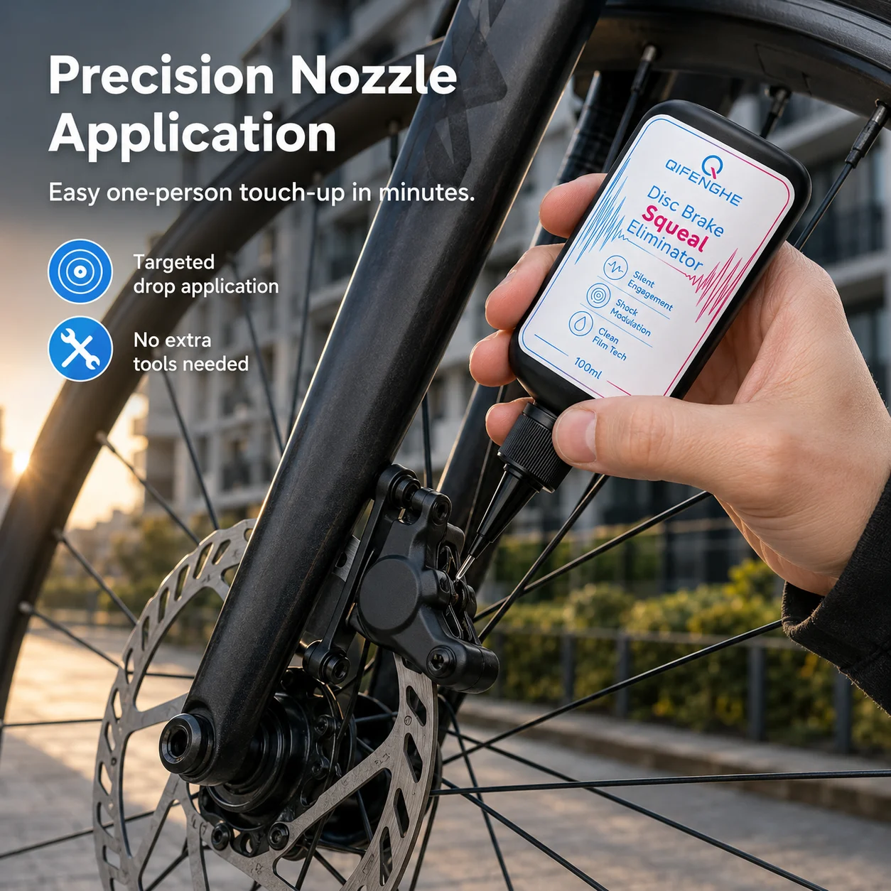 QIFENGHE Disc Brake Squeal Eliminator 100ml, Bike Bicycle Anti-Squeak Solution, Remove Brake Noise, Vibration Reducer, Quick Dry
