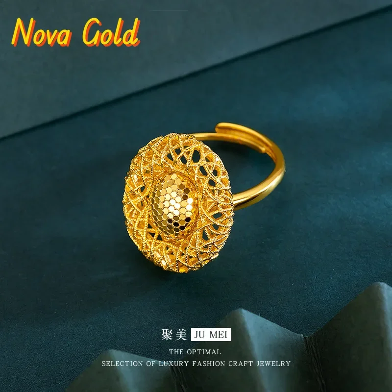 NovaGlod 9999 Seiko Lace Oval Fish Scale Ring 24K Real Gold Fashionable and Versatile Temperament Dove Egg Ring Women's Palace S