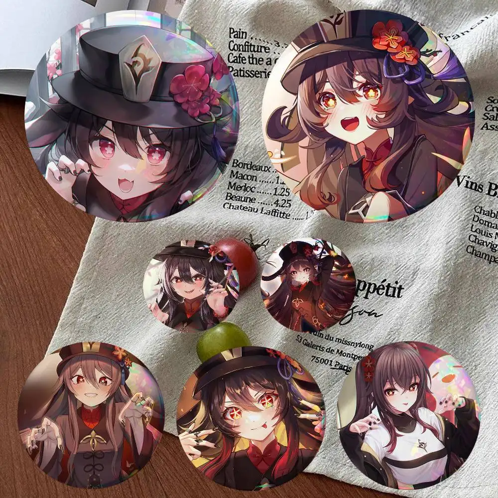 Anime Game Genshin Impact Hu Tao Round Badge Creative Brooch Clothing Backpack Accessories Lapel Pin