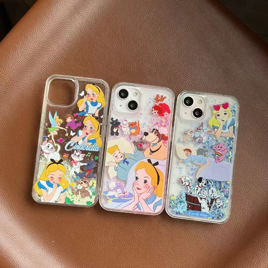 Anime cute quicksand Cinderella cartoon flash phone suitable for iPhone 6p 7p 8p X Xr Max 11 13 12 14 15 Pro Max luminous case