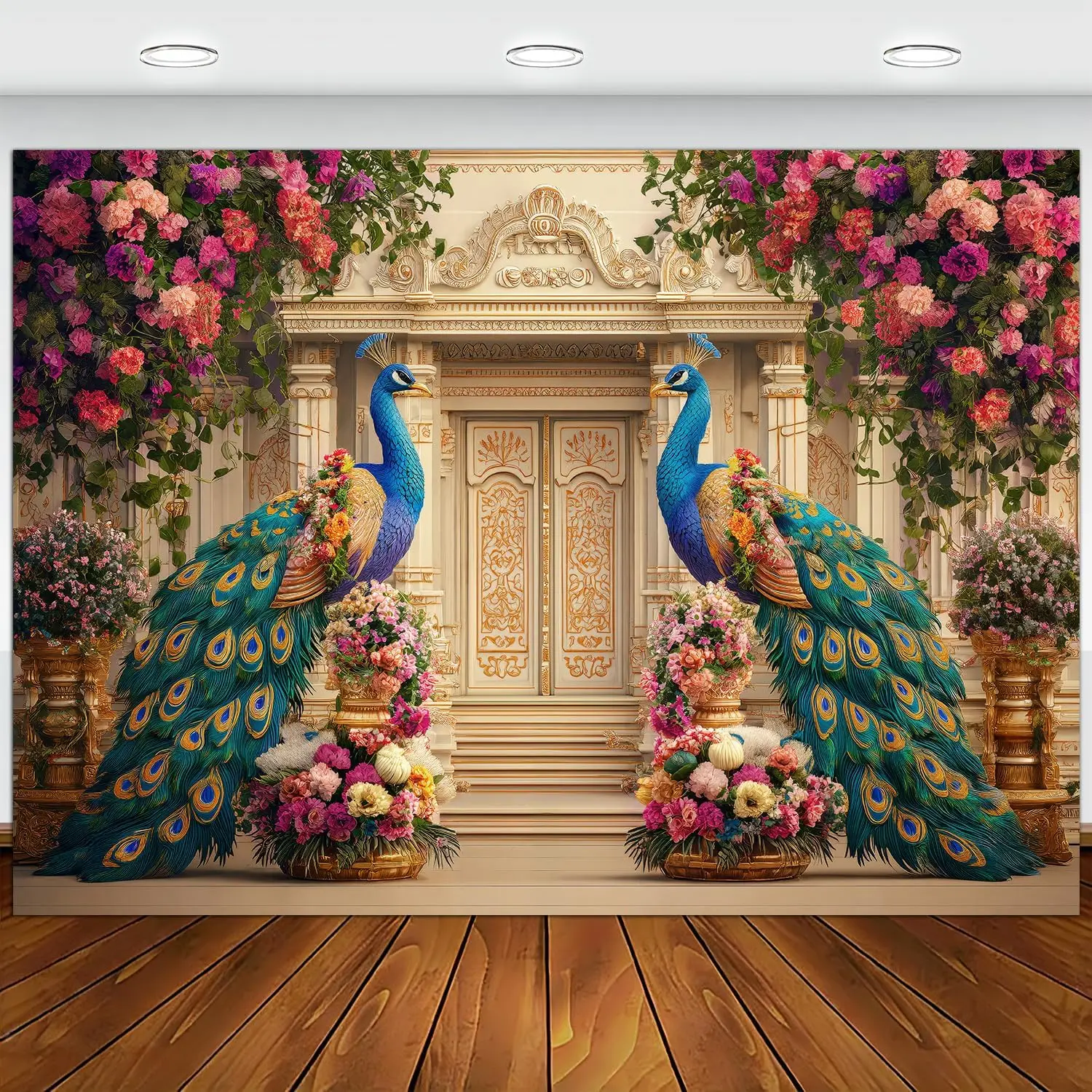 Luxury Peacock Floral Tapestry Wall Hanging Baroque Mural Renaissance Style Polyester Print for Living Room Bedroom Decor