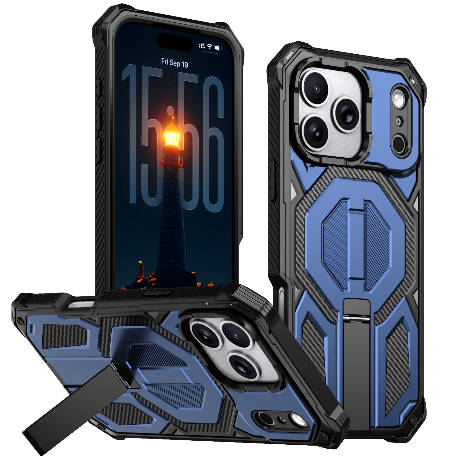 

Suitable For iPhone 17e 16e 16 15 14 13 12 17 Pro Max Plus wireless charging, magnetic metal stand, mech-style protective case