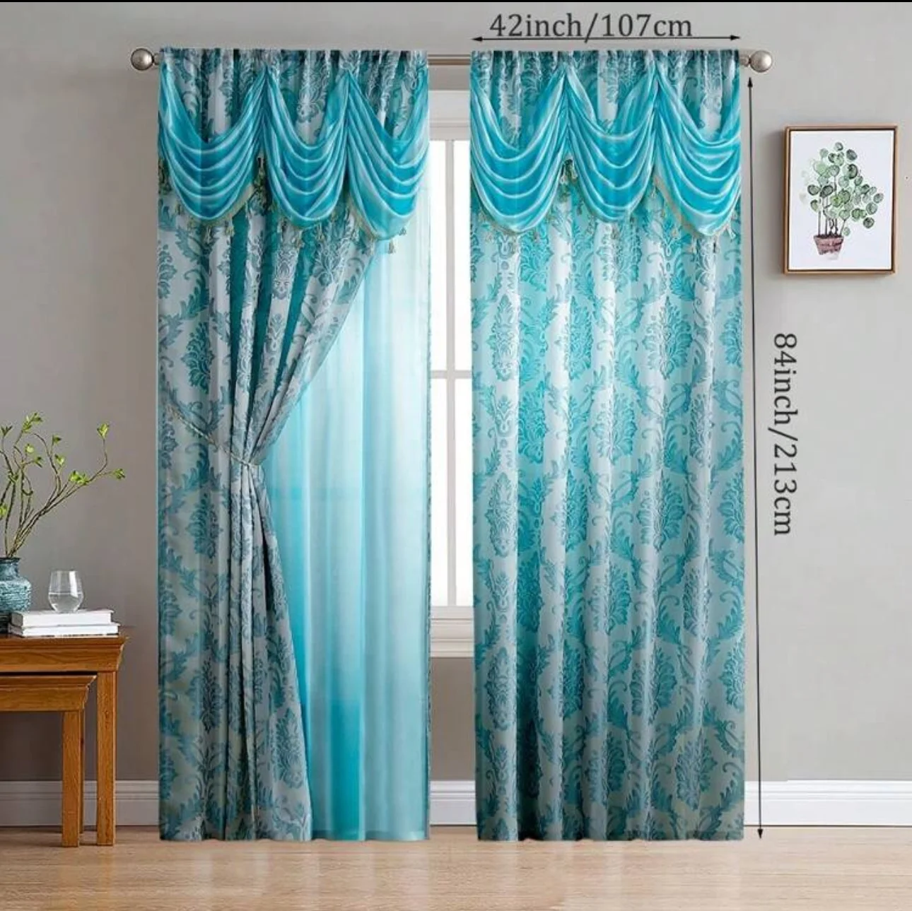 قطعتان - ستائر مطبوعة بنمط خلفية كاذبة على شكل زهرة زرقاء، غرفة النوم وغرفة المعيشة، ديكور المنزل، ديكور الغرفة #3