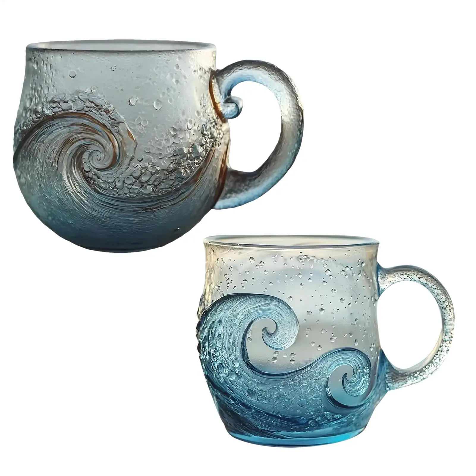 300 مللي مع مقبض كوب قهوة شفاف أكواب قهوة زجاجية زجاجة ماء تصميم موجة للأطفال بيت الشاطئ مكتب النساء الرجال الكبار المنزل #4