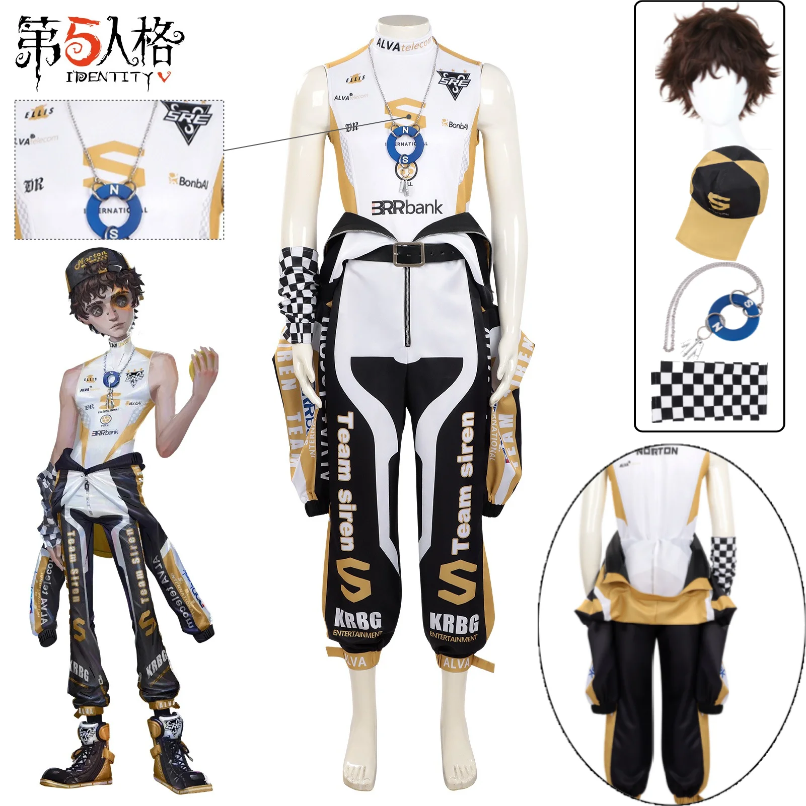 

Identity V SRE Prospector Cosplay Costume Racing Jacket Color-block Cargo Pants Wig Props Set for Halloween Convention Role Play