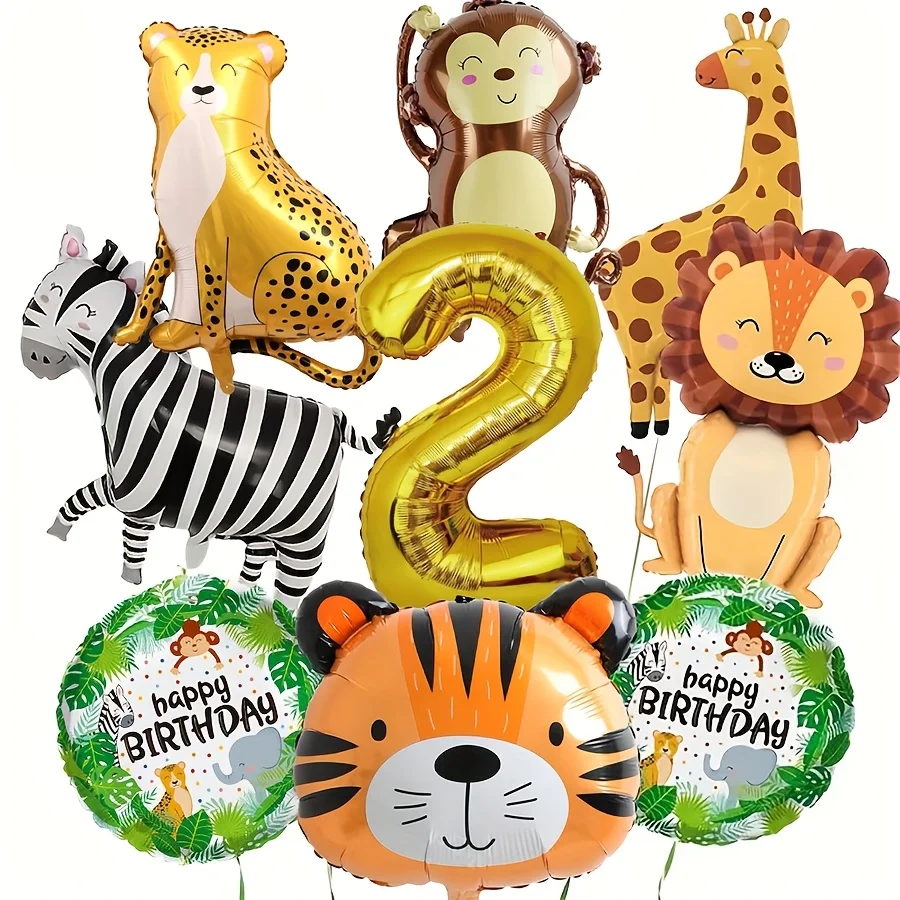 9 قطعة/المجموعة الغابة سفاري حفلة الحيوان الذهب بالونات رقمية للأطفال سنوات حفلة عيد ميلاد الديكور الغابات لوازم الحفلات الهدايا #3