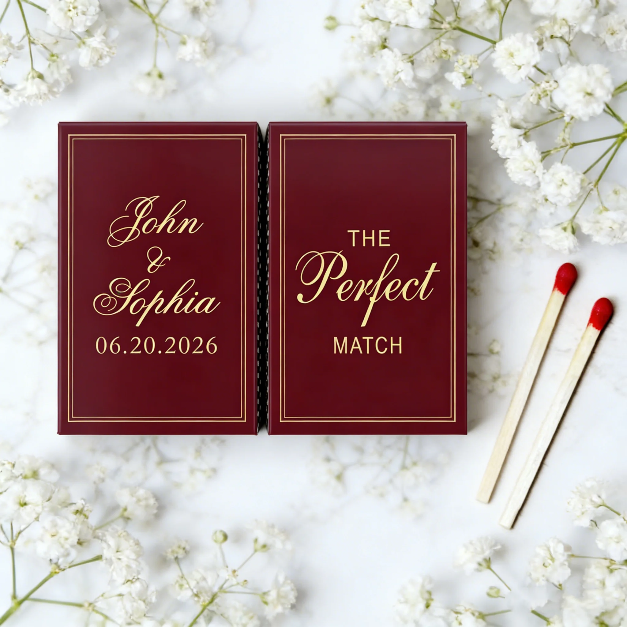 personalized-burgundy-gold-wedding-matchboxes-custom-the-perfect-match-favors-for-2026-rehearsal-dinner-guests