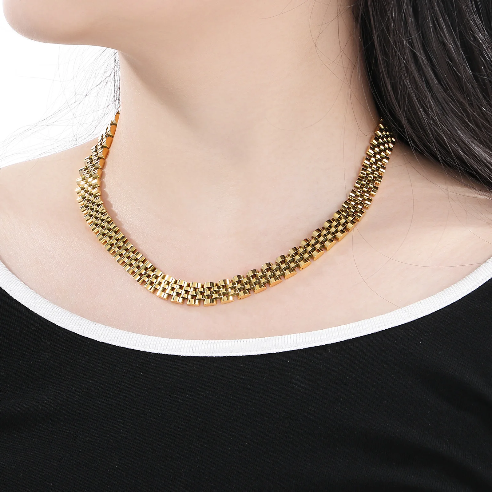 10mm Watchband Strap Chain Necklace  - Stainless Steel 304 - KN289053-KFC