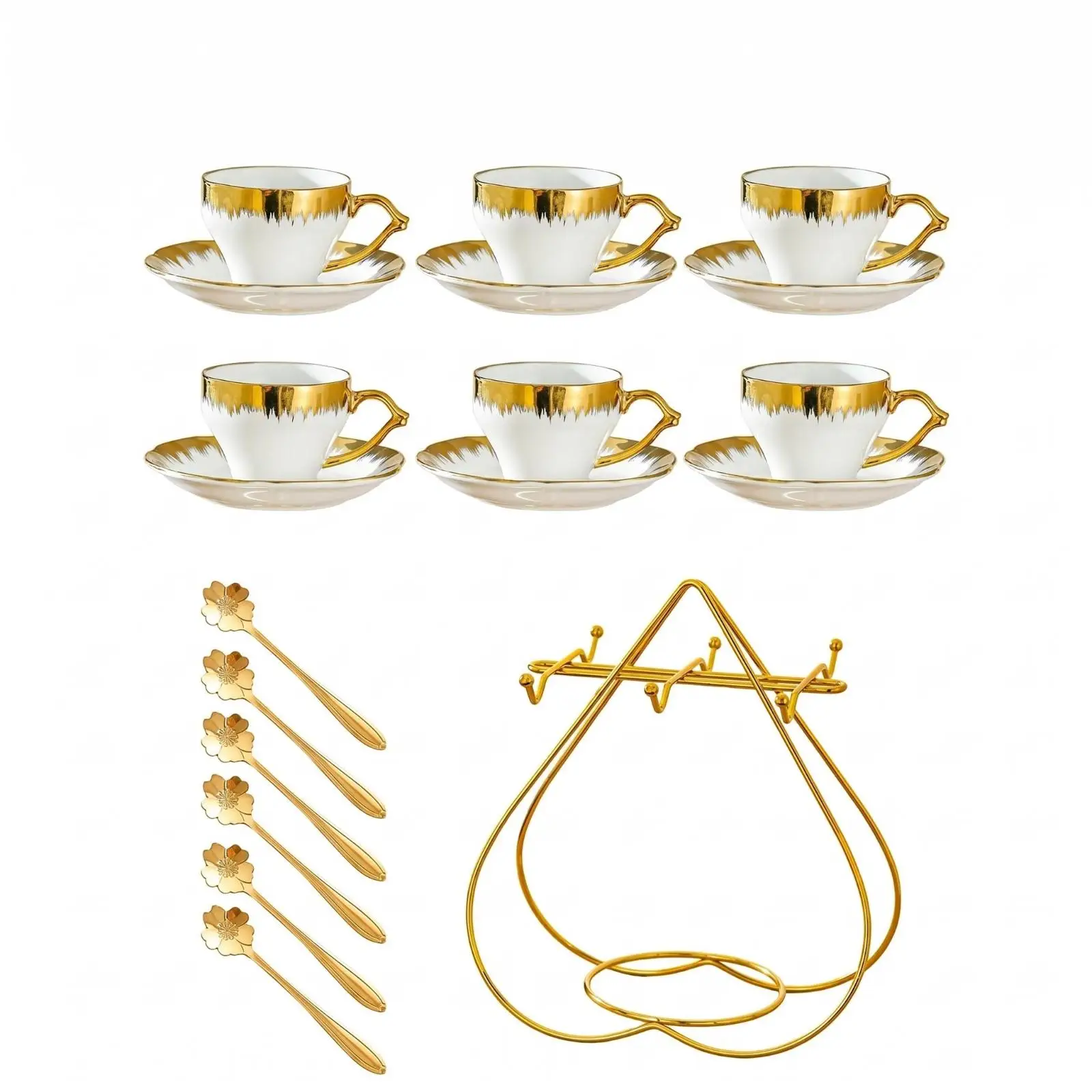 6 Sets Ceramic Coffee Mug Set Elegant Kitchenware Space-Saving Rack for Home