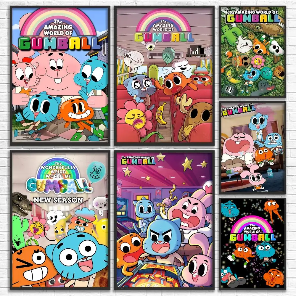 Anime T-The Amazing World of Gumball Poster Versatile HD Waterproof Wall Art Self-Adhesive Decor for Any Space Ideal Gift