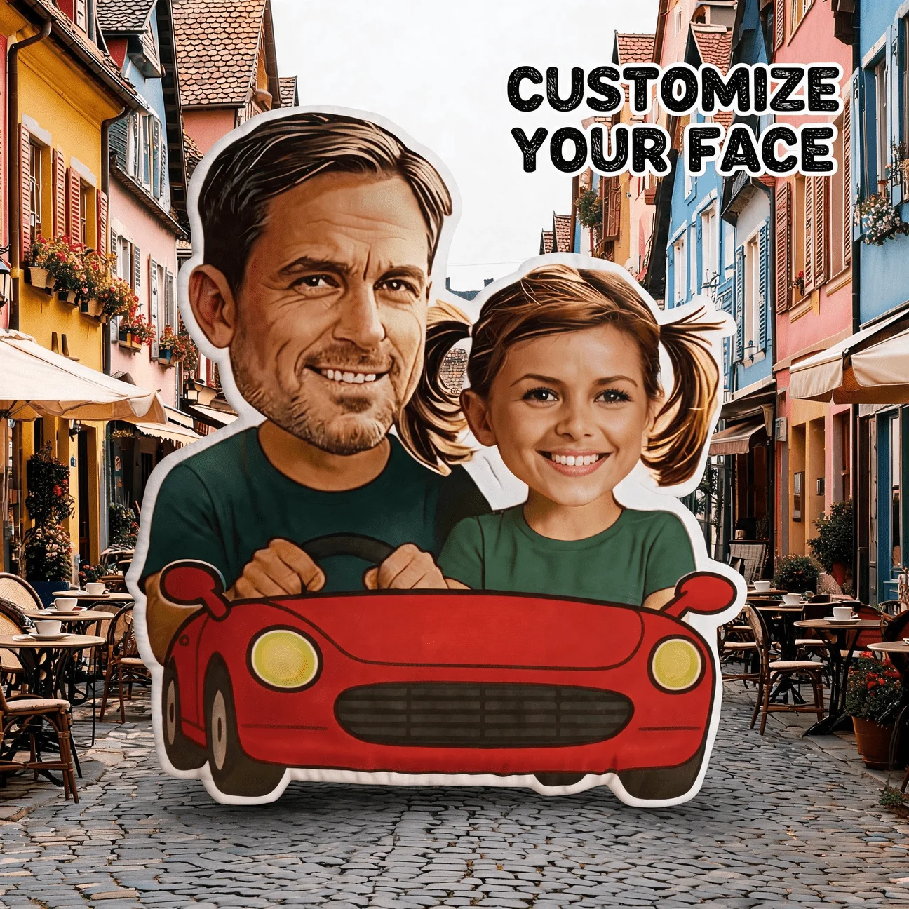 Custom Photo Car-Shaped Pillow, Personalized Face in Red Vehicle Decorative Cushion, 70CM Home Decor Accent for Sofa And Bedroom