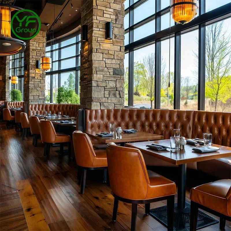 Custom Upholstered Restaurant Furniture Booth Seating Set Commercial Wooden Table Chair Sets for Hotel Cafe Bistro