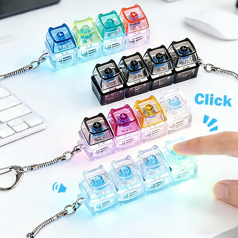 Chaveiro com 4/9 Teclas LED Iluminadas, Teclado com Botões Clicáveis, Ferramenta Antiestresse e Alívio da Ansiedade, Portátil, Decoração de Escritório, Presente de Aniversário