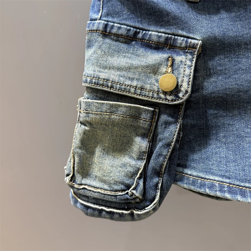 فريد ريترو كبير جيب البضائع الدنيم السراويل للنساء، الخريف جديد عالية الخصر فتاة الساخنة أزياء ألف خط واسعة الساق السراويل الساخنة