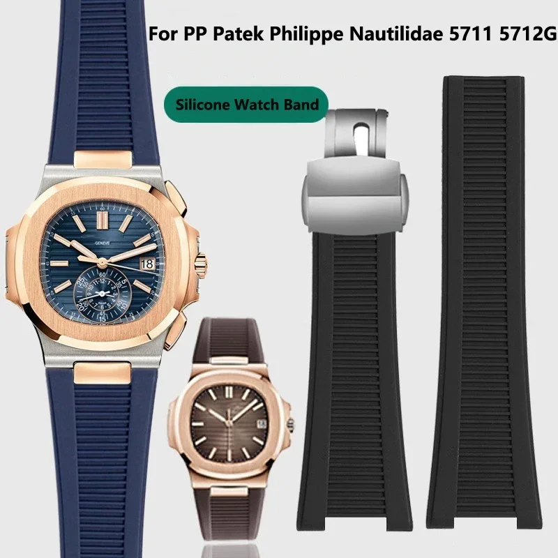 Gumowy silikonowy pasek do zegarka dla PP Patek Philippe Nautilidae 5711 5712G 5726 5980 wodoodporny, odporny na pot męski pasek do zegarka 25*13mm