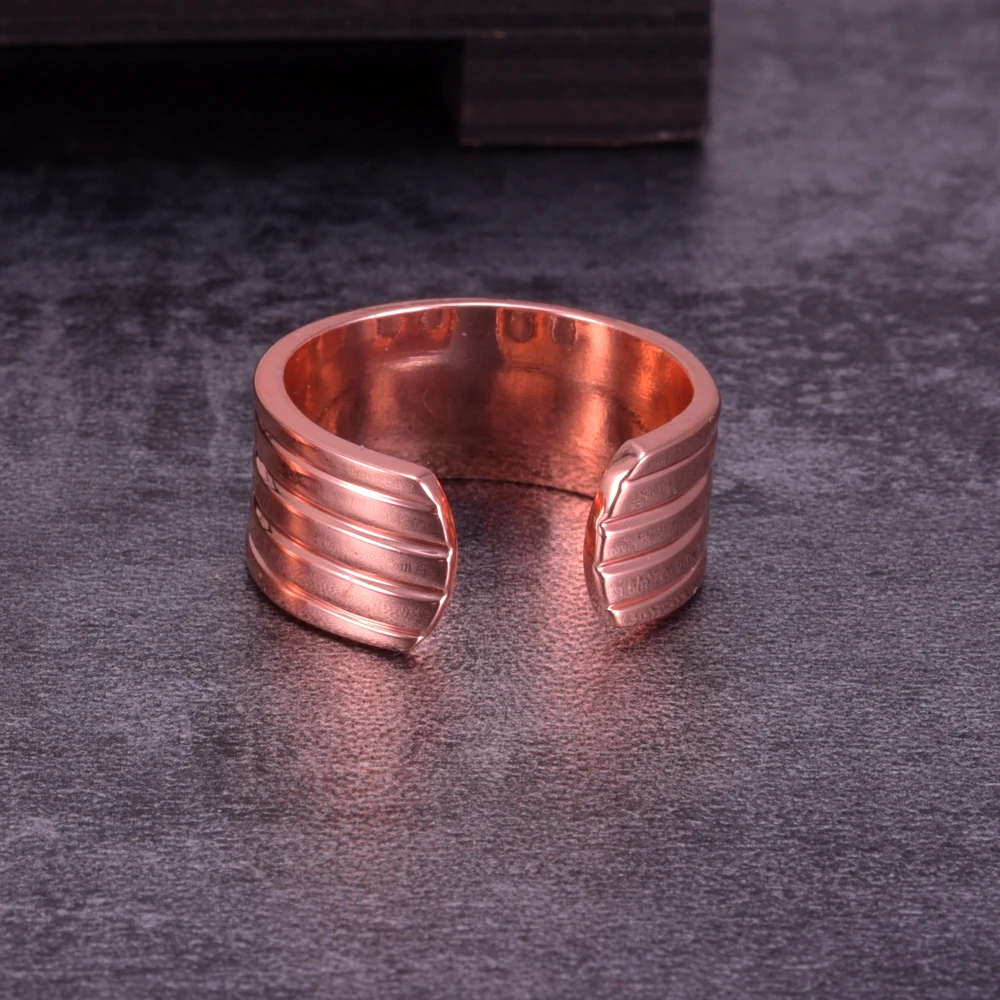 Vinterly Pure Copper Magnetic Rings Stripe 10mm Wide Health Energy Finger Open Cuff Adjustable Jewelry High Magnet Resizable