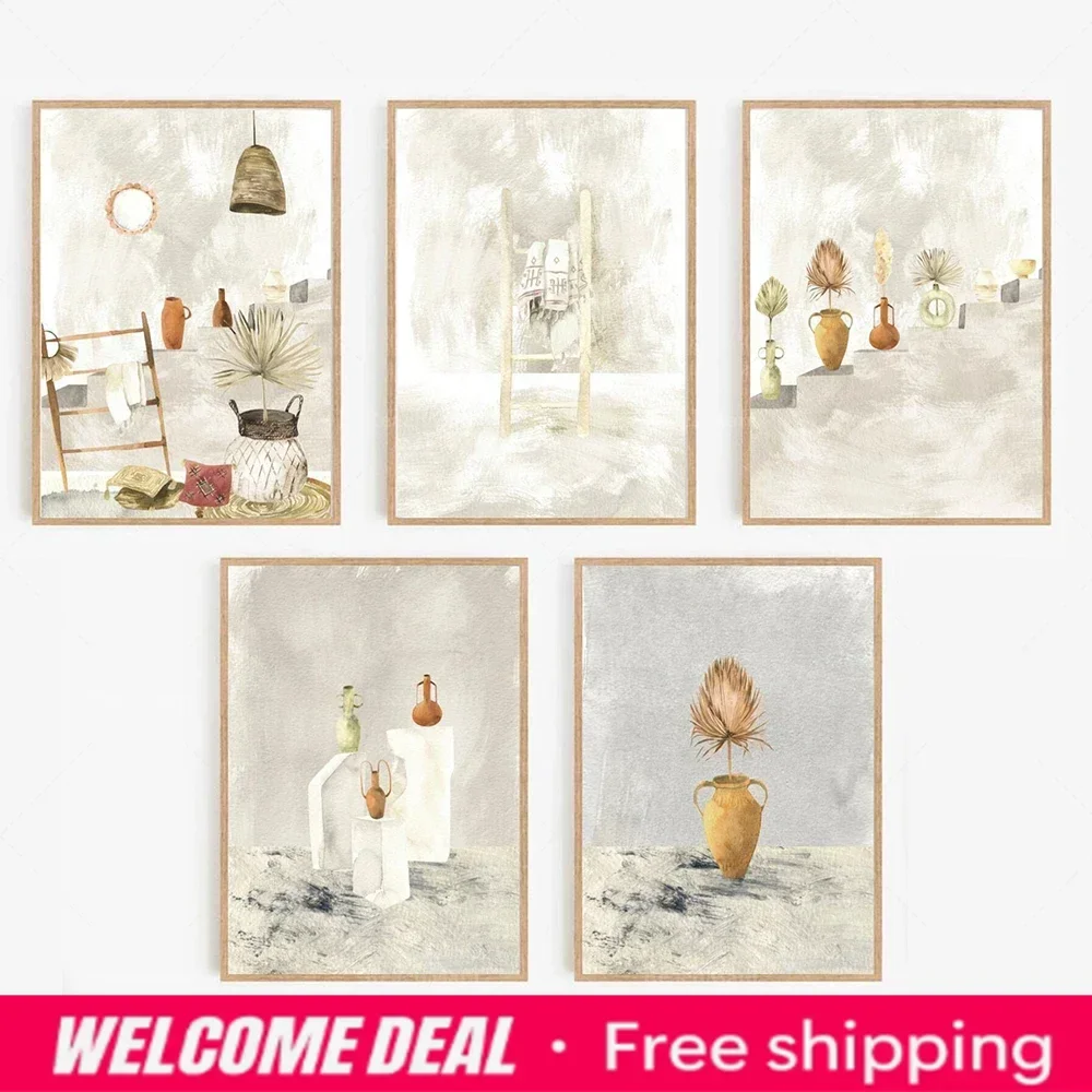 2026  Boho Moroccan art prints, watercolor Moroccan art, burnt orange posters, plant wall art, still life prints, desert hous