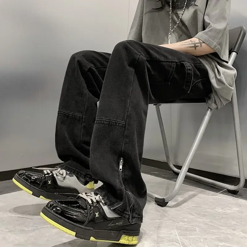 ストレートマンカウボーイパンツ ソフトXS スタイリッシュ原宿デニム KPOP Y2K ストリートウェア カジュアル ウォッシュド 2025 韓国秋 90年代ジーンズ メンズ